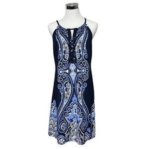 International Concepts sleeveless navy blue aqua paisley print dress M New